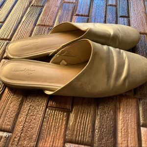 Gold metallic flat mules size 8.5
